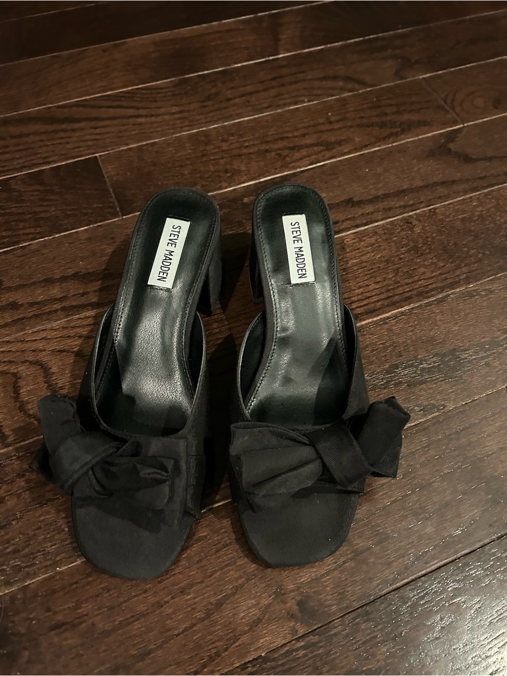Steve Madden Black Bow Block Heel Mules